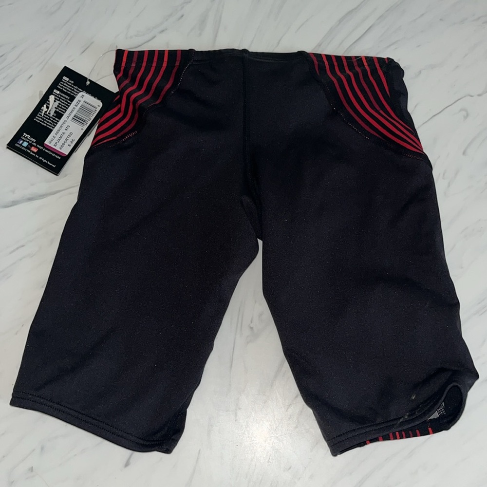 Tyr taper splice jammer bathing suit bottom racing suit red black stripe 26 new - Picture 5 of 5